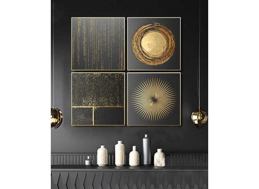 Gold Frame 60*60 Cm 3D Effect Gray And Gold Crytsall Porsalein Painting 